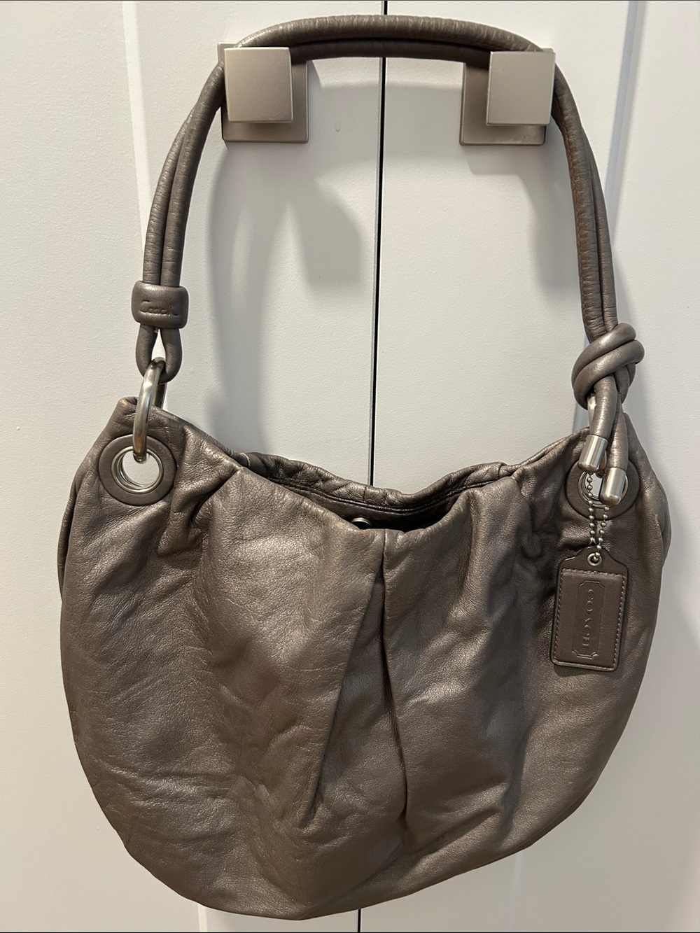 Coach Parker Pebbled Leather Hobo Bag in Gray